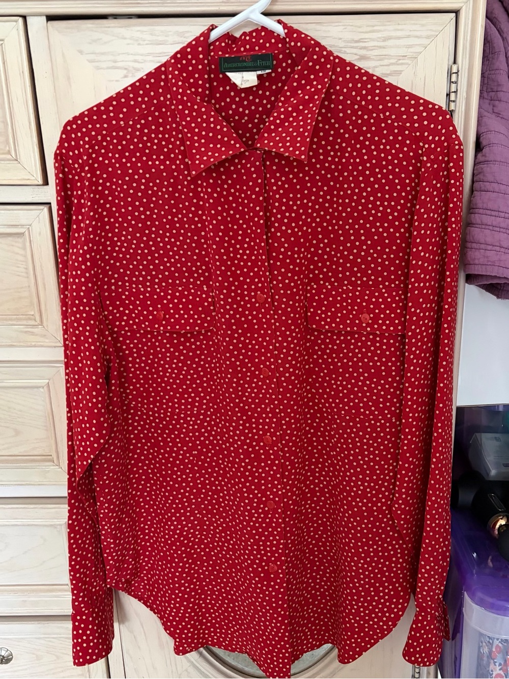 1970s/80s Vintage Abercrombie & Fitch 100% Silk Red Polka Dot Blouse